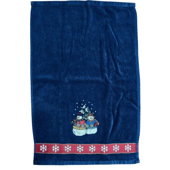 2 VTG Christmas Snowman Hand Towel Embroidered Snowflakes Tree Holiday Decor JCP - Picture 8 of 13